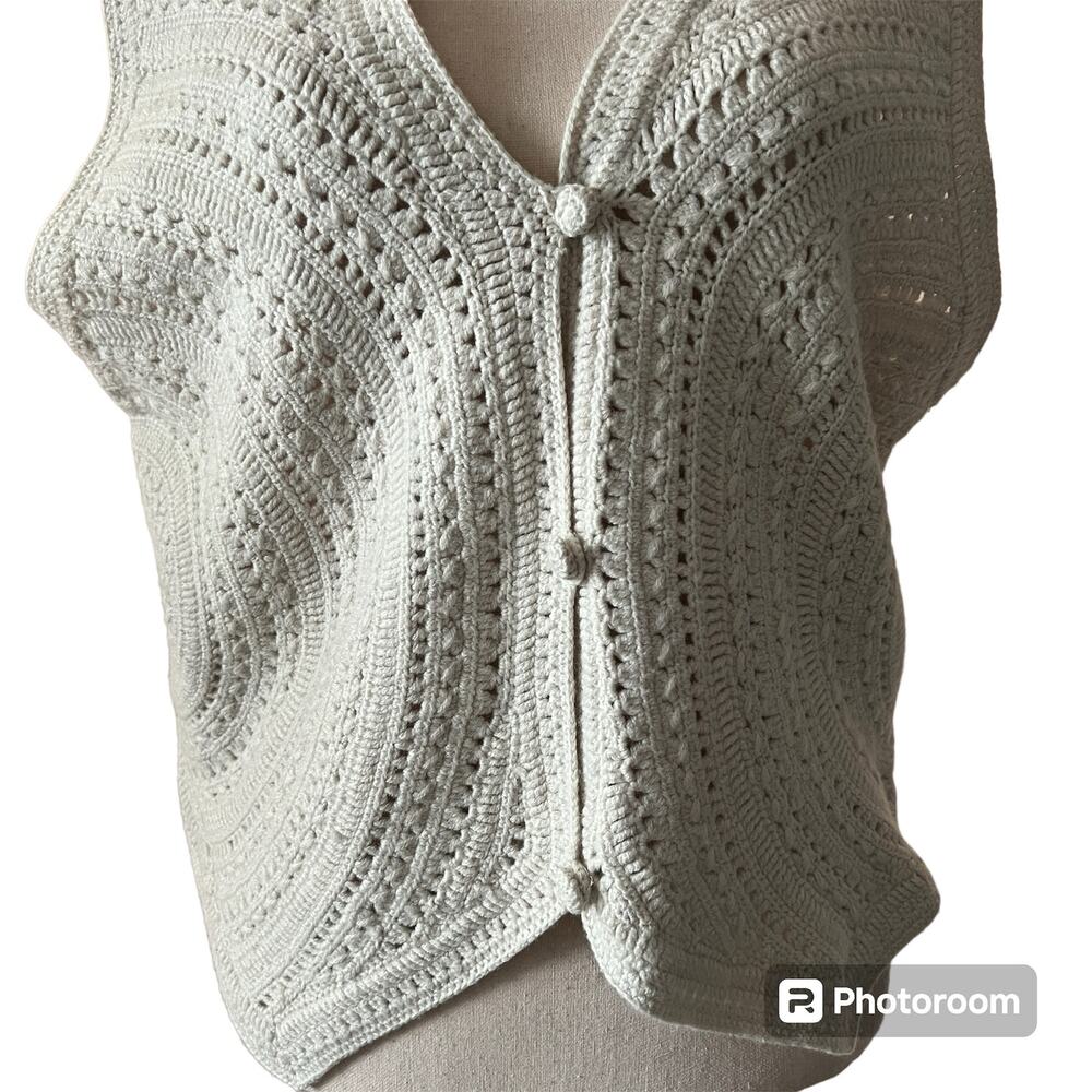 Vintage 80's Emanuel Ungaro Gruppo GFT Crochet Vest Cream Beige Size Large VTG
